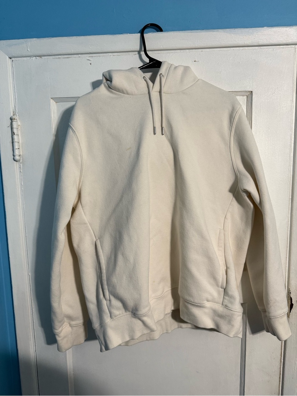 H&M Men's Cream Crewneck Hoodie with Drawstring size L